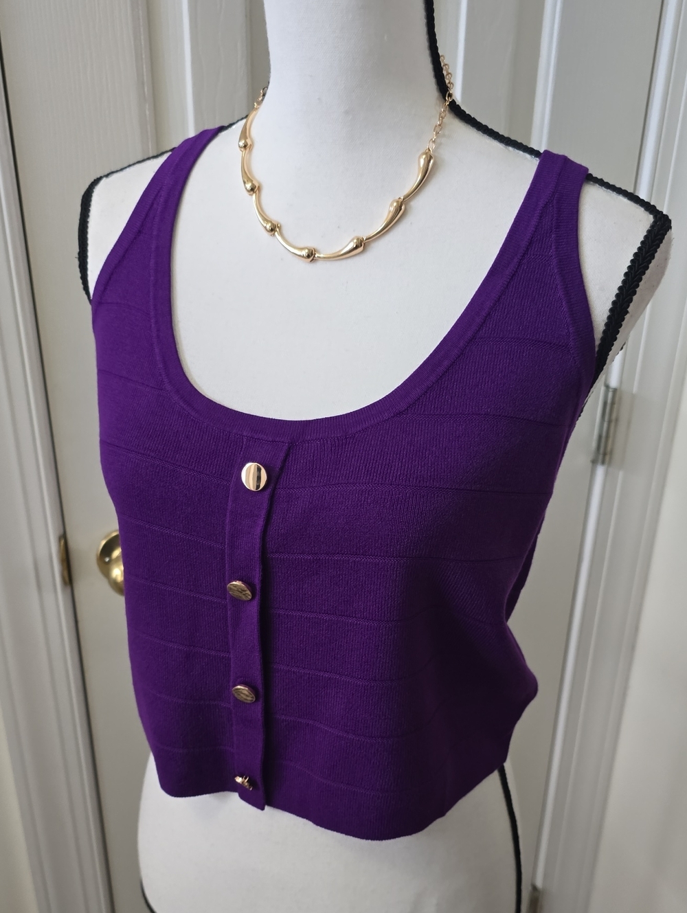 BOLD Elements Brand Womens Plus Purple Scoop Neck Button-Front Knit Tank XXL